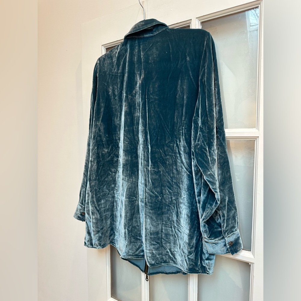 Soft Surroundings Crushed Velvet Ocean Teal Blue Silk Full Zip Sweatshirt Size M - Picture 4 of 8